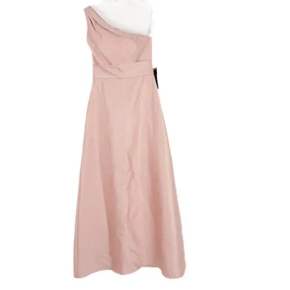 NWT Alfred Sung Draped One-Shoulder Satin Maxi Dress in Toasted Sugar Size 8 NEW - Picture 2 of 15